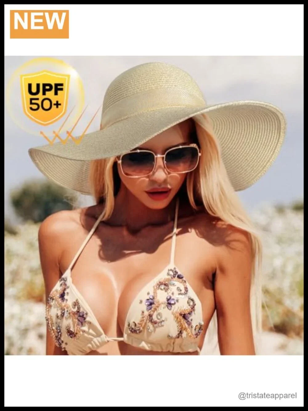 Wide Brim Straw Sun Hat for Women UPF 50+ Packable Floppy Beach Hat